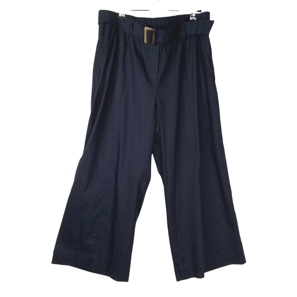 NEW J. Jill Jena Linen Stretch Wide Leg Patch Pocket Pants Size Medium Navy
